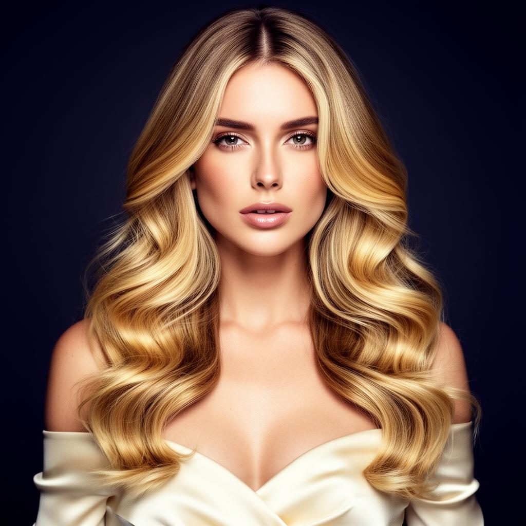 Modelo com mega hair em tons castanhos brilhantes